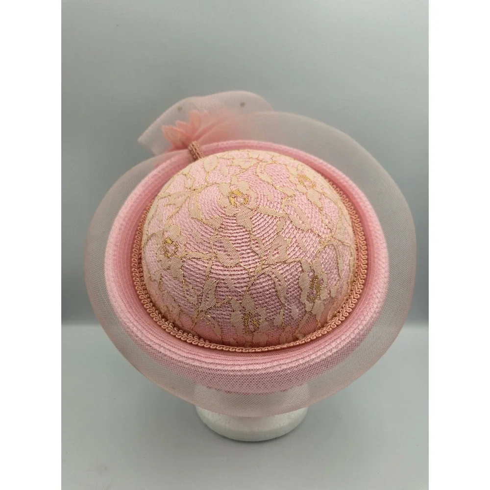 Mr Hi's‎ Classic Pillbox Hat Womens OS Pink Good Sequin Lace Floral Church Derby